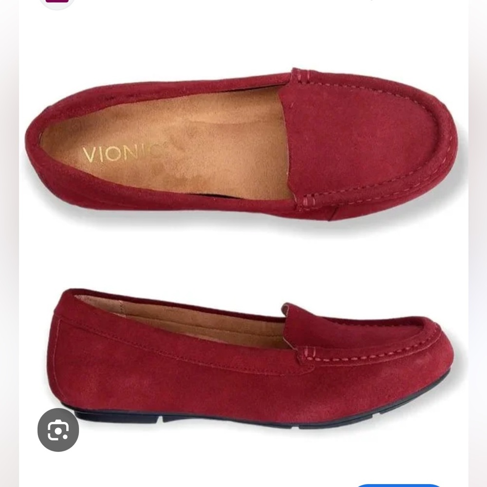 Vionic Debbie Slip On Loafers Red Suede drivers Round Toe Flats 7